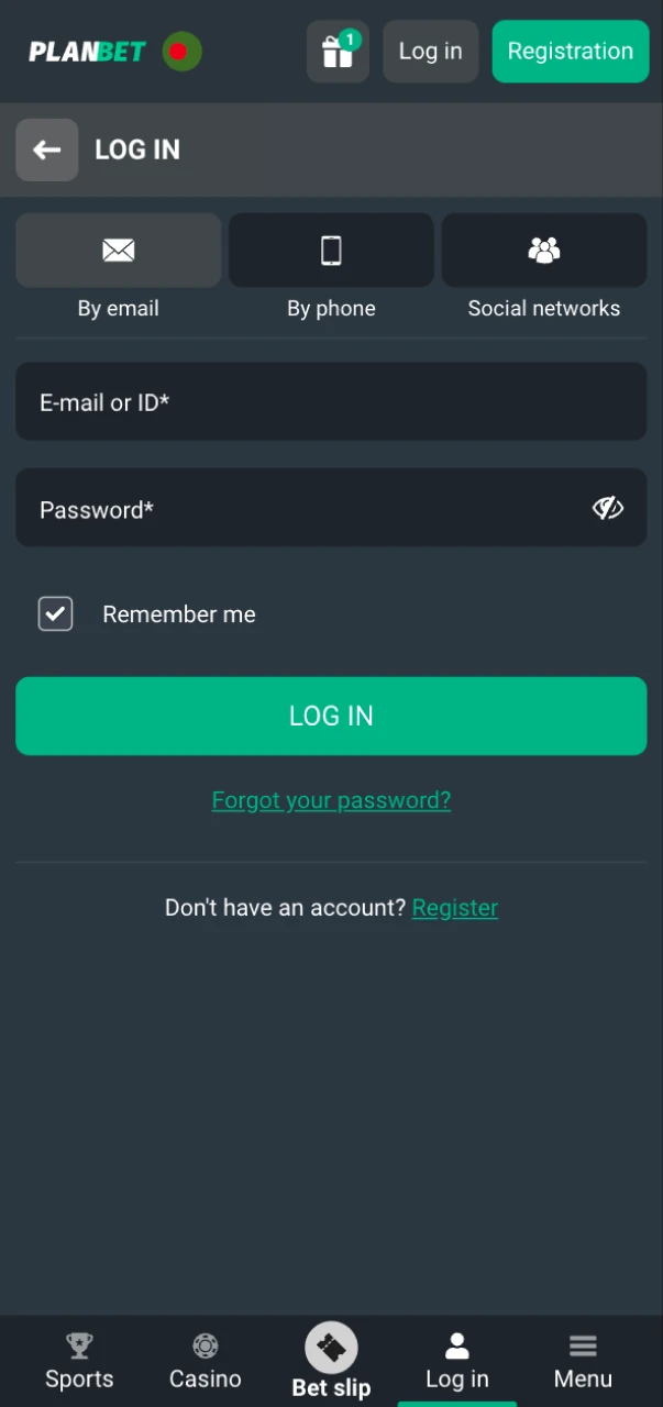 Log in to your new Planbet account for CS2 eSports betting.