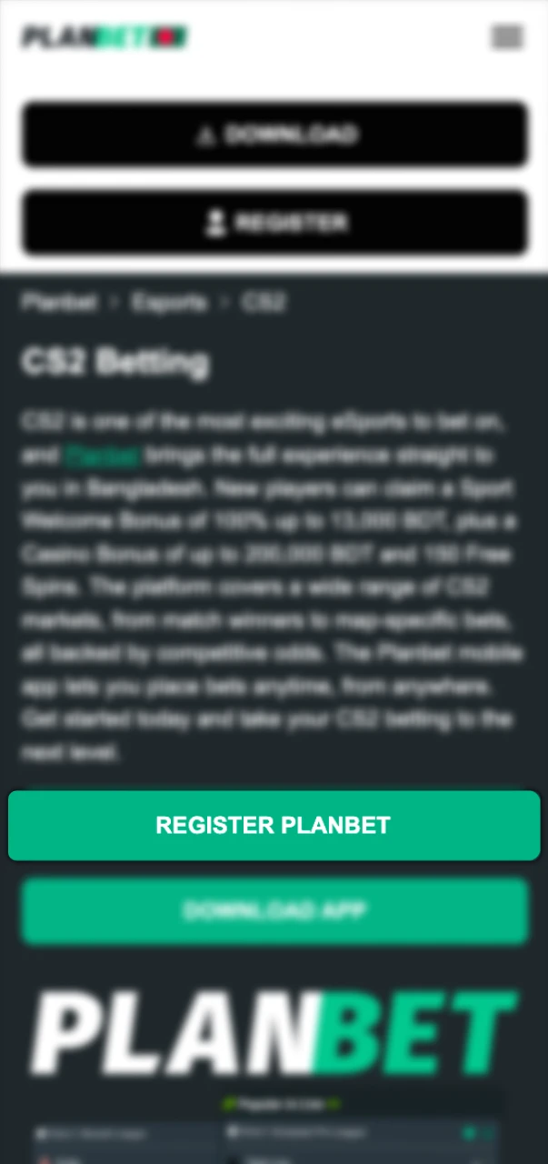 Click the registration button on the official Planbet CS2 betting page.