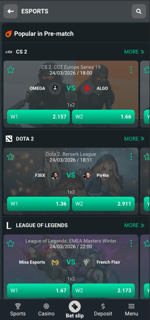 Go to the eSports section and select CS2 on Planbet now.